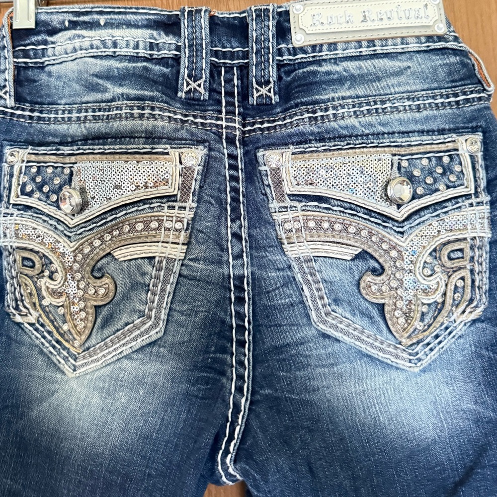 Rock Revival Blue Skinny Jeans with Silver Accents